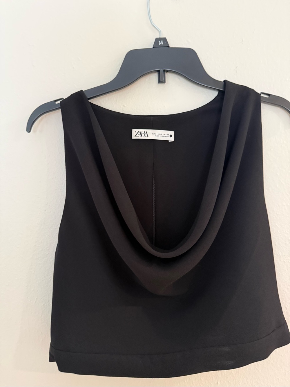 Zara Black Cowl Neck Crop Top Sleeveless Back Zip Size L